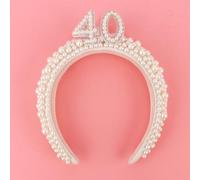 FASOTY 40th Birthday Crown Headband 40th Birthday Pearl Tiara 40th Birthday Decorations for Women 40th Birthday Gifts 40th birthday outfits Dress for women Birthday Accessories for Wifes Mom Friends