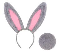 FASOTY Bunny Ears Easter Headband and Tail For Women Girls Soft Cute Bunny Accessories for Easter Party, Grey