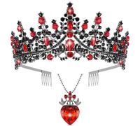 FASOTY Descendant 4 Queen of Hearts Crown and Necklace, Black Red Tiara Jewelry Set, Eive Descendants Costume Gift for Women Adults Halloween