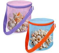 Fasouna Sea Shell Bags for Beach - 2 Pack Zippered Mesh Beachcombing Bags, Shell Collecting Pouch for Kids & Adults, Travel Sand Toy Storage, Beach Vacation Essentials
