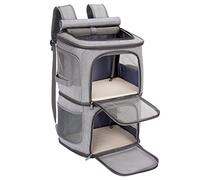 FASRIOU Double Cat Carrier for 2 Cats, Foldable Pet Carrier Backpack for 2 Cats/small dogs/rabbits, Portable Cat Carrier with Removable Mat and Breathable Mesh, Grey