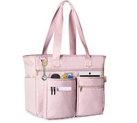 Fasrom Teacher Tote Bag for Work Women, Large Teacher Utility Bag with Padded Sleeve for up to 15.6 Inches Laptop, Messenger Shoulder Bags for Teacher Supplies, Pink (Patent Pending)