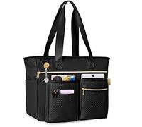 Fasrom Teacher Tote Bag for Work Women, Large Teacher Utility Bag with Padded Sleeve for up to 15.6 Inches Laptop, Messenger Shoulder Bags for Teacher Supplies, Black (Patent Pending)
