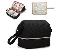 Fasrom Wearable Breast Pump Bag Compatible with Elvie Pumps and Medela Pump in Style, Double Layer Carrying Case with Waterproof Mat and Insulated Pockets for Work Moms, Black (Patent Design)