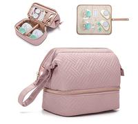 Fasrom Wearable Breast Pump Bag Compatible with Elvie Pumps and Medela Pump in Style, Double Layer Carrying Case with Waterproof Mat and Insulated Pockets for Work Moms, Pink (Patent Design)