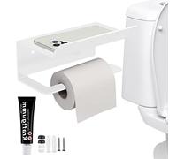 FASSME Toilet Paper Shelf - Paper Roll Holder With Shelf - Adhesive Wall Mounted Toilet Paper Roll Storage Dispenser, Carbon Steel Bathroom Tissue Roll Holder