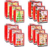 Fassory 12 Pcs Mixed Size Christmas Paper Gift Bags, 16.5''/12.6''/9'' Red Paper Bags with Handles, Large Medium Small Christmas Bags for Presents with 10 Pcs Xmas Stickers (Red Window Views)