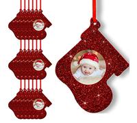 Fassory 20 Pcs Christmas Ornaments Felt Glittering Hanging Photo Frame, Xmas Stocking Baubles, Pictured Gift Tags, Anniversary Decorations, Birthday Party Supplies (Red Christmas Stocking)