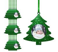 Fassory 20 Pcs Christmas Ornaments Felt Glittering Hanging Photo Frame, Xmas Tree Baubles, Pictured Gift Tags, Anniversary Decorations, Birthday Party Supplies (Green Christmas Tree)