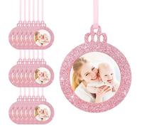 Fassory 20 Pcs Pink Christmas Photo Baubles, Xmas Tree Photo Ornaments, Pictured Gift Tags, Anniversary Birthday Party Decorations (Pink Christmas Bauble)