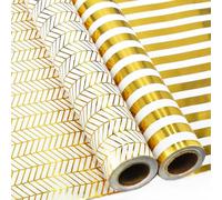 Fassory 20M White and Gold Wrapping Paper Roll - 2 Rolls 43cm x 10M Birthday Gift Christmas Wrapping Paper for Men Women (White With Gold Patterns)