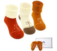 Fassory 3 Pairs Roll Up Warm Grip Socks Gift Set for 0-5 Years Infant Baby Toddler Kids Cute Anti-Slip Winter Cozy Cotton Socks for Children Boys Girls (as8, age, 0_month, 6_months, Plant G)