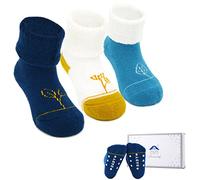 Fassory 3 Pairs Roll Up Warm Grip Socks Gift Set for 0-5 Years Infant Baby Toddler Kids Cute Anti-Slip Winter Cozy Cotton Socks for Children Boys Girls (as8, age, 0_month, 6_months, Plant B)