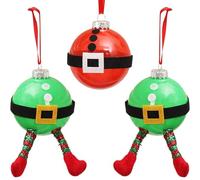 Fassory 3 Pcs 8cm Santa & Elves Baubles, Hanging Ornaments for Christmas Tree Decorations, Green Red Mid Large Funny Tree Baubles