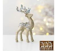 Fassory 3 Pcs Glittering Champagne Reindeer Christmas Ornaments, Christmas Tree & Table Decorations