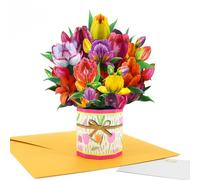 Fassory 3D Pop up Flower Card, Handmade Tulip Bouquet Birthday Card Anniversary Card Get Well Soon Card for Partner, Daughter, Parents, Siblings (Tulip Bouquet)