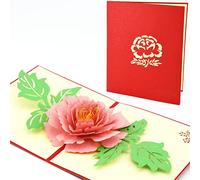 Fassory 3D Pop up Pink Peony Flower Card, Handmade Universal Greeting Card, Get Well Soon Card, Thank you Card, Birthday Card for Auntie Mum Grandma Female Friend Sister (Pink Peony)