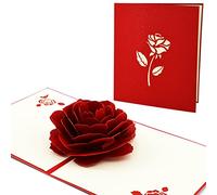 Fassory 3D Pop Up Red Rose Flower Card for Her Him Wife Girlfriend, Handmade Universal Greeting Card, Wedding Anniversary Card, Birthday Card for Woman Female Friend Mum Sister Grandma (Red Rose)
