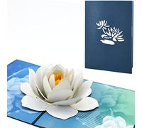 Fassory 3D Pop up White Lotus Flower Card, Handmade Universal Greeting Card, Birthday Card for Sister Auntie Mum Grandma, Get Well Soon Card, Anniversary Wedding Card (White Lotus)