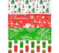Fassory 60 Sheets 70cm x 50cm Tissue Paper for Wrapping Gifts with 20 Pcs Christmas Stickers, Green & Red Christmas Tissue Paper in 4 Patterns