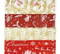 Fassory 60 Sheets 70cm x 50cm Tissue Paper for Wrapping Gifts with 20 Pcs Christmas Stickers, Red & Gold Christmas Wrapping Paper Sheets in 4 Patterns