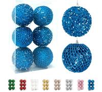 Fassory 6Pcs 10CM Blue Christmas Baubles Large Xmas Balls Hanging Ornaments for Christmas Tree Decorations (Blue, 10cm)