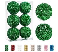 Fassory 6Pcs 10cm Green Christmas Baubles Large Xmas Balls Hanging Ornaments for Christmas Tree Decorations (Green, 10cm)