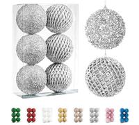 Fassory 6Pcs 10CM Silver Christmas Baubles Large Xmas Balls Hanging Ornaments for Christmas Tree Decorations (Silver, 10cm)