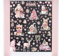 Fassory 9 Sheets 116 Pcs Baby Pink Christmas Window Stickers, Reusable Double-Side Static Xmas Window Clings, Window Stickers Christmas Scene with Cute Forest Animals (Baby Pink Christmas)