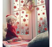 Fassory 93 Pcs Glittering Red Snowflake Window Stickers, Reusable Christmas Static Cling Window Stickers Decals (Red)