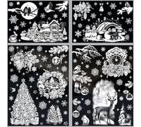 Fassory Christmas Window Stickers White Scene 9 Sheets 142 Pcs Reusable Xmas Window Clings Double Sided Decals (Christmas Time)