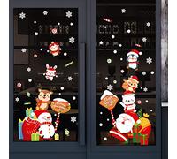 Fassory Mid-Large Christmas Window Stickers, Reusable Double-Sides Static Cling Window Decals for Home Shop Office Christmas Decorations Santa Snowman (Candy)