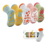 Fassory Non Slip Socks Gift Set 5 Pairs for 0-5 Years Baby Toddler Kids Boys Girls Cute Anti Skid Cotton Crew Socks for Children (L, Sky Element)