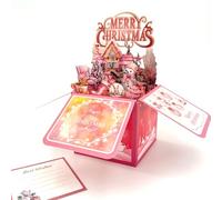 Fassory Pop Up Christmas Card with Envelope, Pink Christmas Card, 3D Box Merry Christmas Card (Pink Christmas)