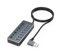 Fast 5Gbps Data Transfer USB Hubs 7Port Aluminum Body with Independents Switches and LED Lights for PC Laptop Switches USB Hubs