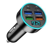 Fast Car Charger - 66W USB Adapter for Rapid Power | Zinc Alloy Shell with Quad Port Hub & Intelligent Chip plus Voltage Display for Smartphones, Tablets, Dash Cams and GPS, 1.5x2.3x0.8in