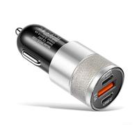 Fast Car Charger Dual USB C PD 15W 3.1A Multi Port Adapter for iPhone for samsung for ipad - Compact Metal Alloy Design for Dashboard Use - Black Silver Finish(Silver)