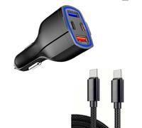 Fast Car Charger USB C Plus 1 Meter C Type Charging Cable, 53W 12-24V QC&PD Type C Phone Multi 4 Port USB 3.0 Black Car Charging Cigarette Lighter Adapter 3.1A Fit iPhone 15 14 Pro Max