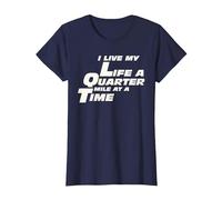 Fast Car Quote I Live My Life A Quarter Mile at A Time T-Shirt, Women, Navy Blue, Medium