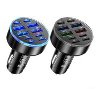 Fast Charge Car Charger 10 Port USB C PD Adapter Digital Display for Multiple Devices - Compact Metal Alloy Build for Cars Trucks 6x4cm