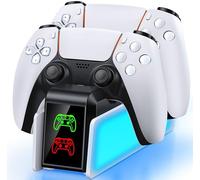 Fast Charge PS5 Controller Charger Station with LED Indicator Compatible with DualSense & Edge,Overcharge Protection PS5 Controller Charger Dock Stand with Stokage for Game Console