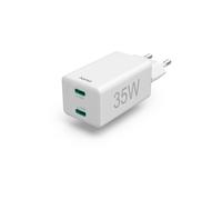 Fast Charger, 2 x USB-C, PD/Qualcomm®, Mini Charger, 35 W, White