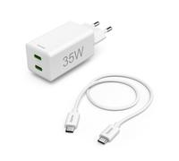 Fast Charger + Cable, 2 x USB-C, PD/QC, Mini Charger, 35W, 1m, Blc
