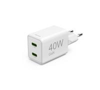 Fast Charger, GaN, 2x USB-C, Super Mini Charger, PD, 40W, White