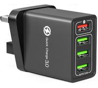 Fast Charger Plug USB Charger - Ultra Fast 4 Port Multi USB Plug Adaptor UK - 33W Quick Charge 3.0 Wall Charger Adapter Plug UK - Phone Charger Plug Fast Charging for iPhone, Samsung, iPad and more