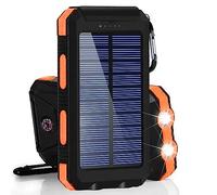 Fast Charging 20000 mAh Solar Power Bank with Dual USB Ports | Portable Solar Phone Charger with 2 LED Flashlights & Compass | Waterproof Power Bank for Outdoor, Camping, Smartphones Tablets (Orange)