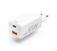 Fast Charging GaN, 1xUSB-C PD, 1xUSB-A QC, Mini Charger, 65 W, White
