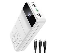 Fast Charging Power Bank 60000mAh Portable Charger with 3 in1 Cable | Built-in Flashlight, 4 Outputs 2 Inputs, LED Display, Travel Essentia, High Capacity, Compatible with iPhone & Android White
