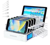 Fast Charging Station PD20W QC3.0 Multi USB Ports, 7-in-1 Charging Station for Multiple Devices with LCD Display Compatible for iPhone iPad Samsung Huawei and More