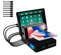 Fast Charging Station PD20W QC3.0 Multi USB Ports, 9-in-1 Wirelss Charging Station for Multiple Devices with LCD Display Compatible for iPhone iPad Samsung Huawei and More